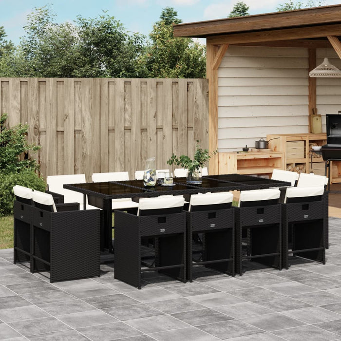 Set mobilier de grădină cu perne, 13 piese, negru, poliratan - WALTI WALTI