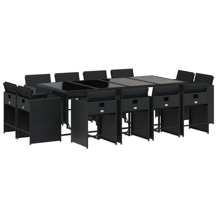 Set mobilier de grădină cu perne, 13 piese, negru, poliratan - WALTI WALTI