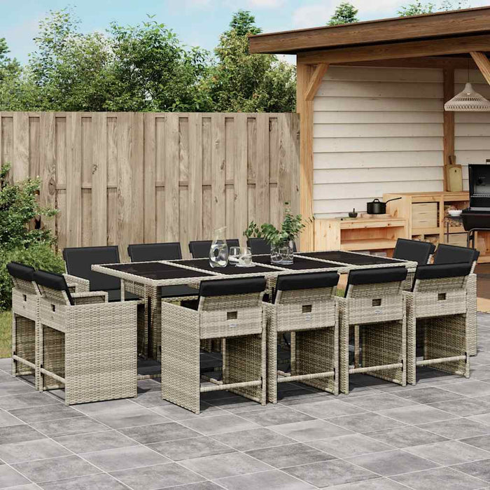 Set mobilier de grădină cu perne 13 piese gri deschis poliratan - WALTI WALTI