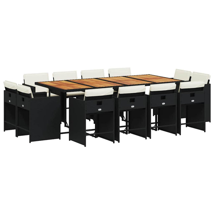 Set mobilier de grădină cu perne, 13 piese, negru, poliratan WALTI