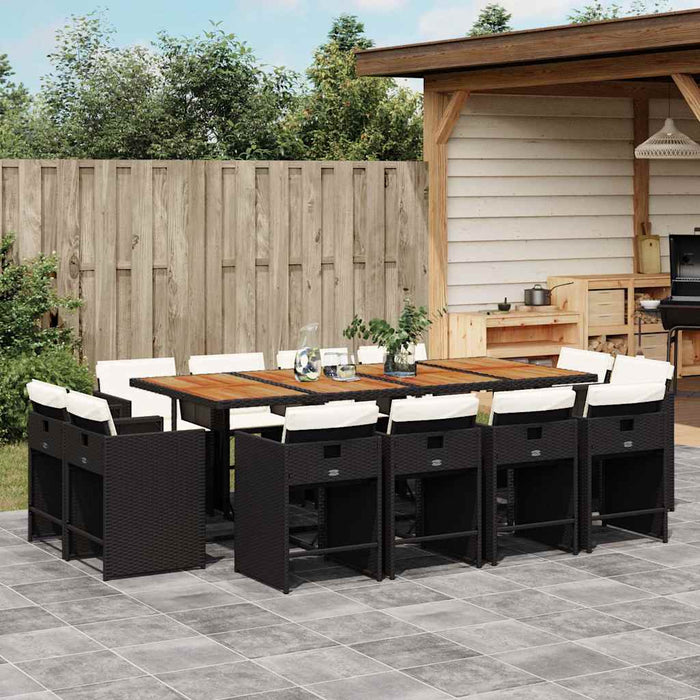 Set mobilier de grădină cu perne, 13 piese, negru, poliratan WALTI