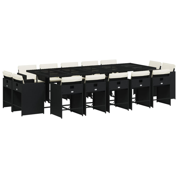 Set mobilier de grădină cu perne, 15 piese, negru, poliratan - WALTI WALTI