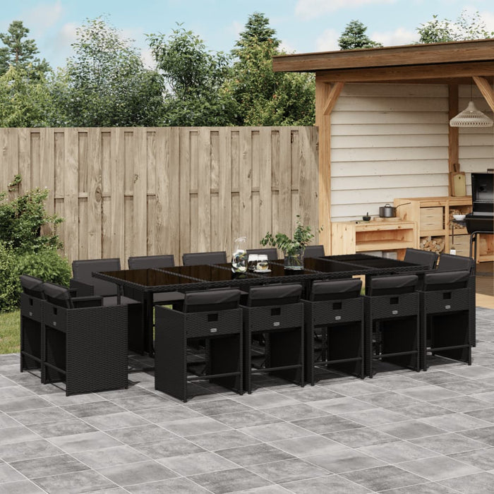 Set mobilier de grădină cu perne, 15 piese, negru, poliratan - WALTI WALTI