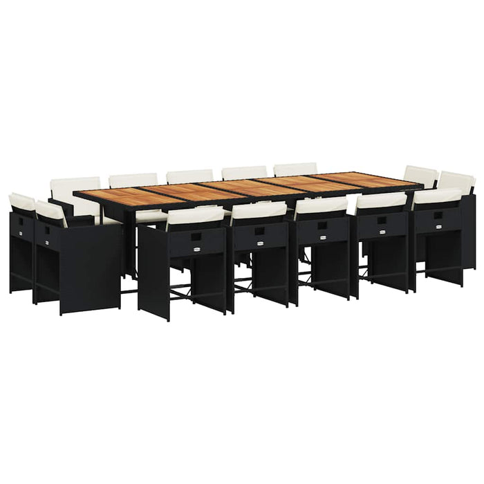 Set mobilier de grădină cu perne, 15 piese, negru, poliratan - WALTI WALTI