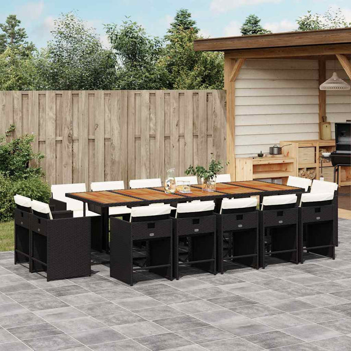 Set mobilier de grădină cu perne, 15 piese, negru, poliratan - WALTI WALTI
