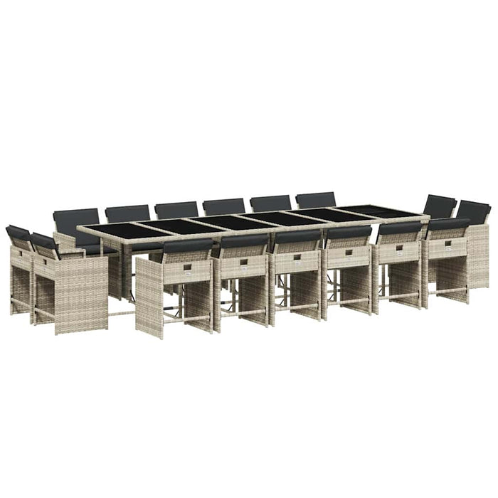 Set mobilier de grădină cu perne 17 piese gri deschis poliratan - WALTI WALTI
