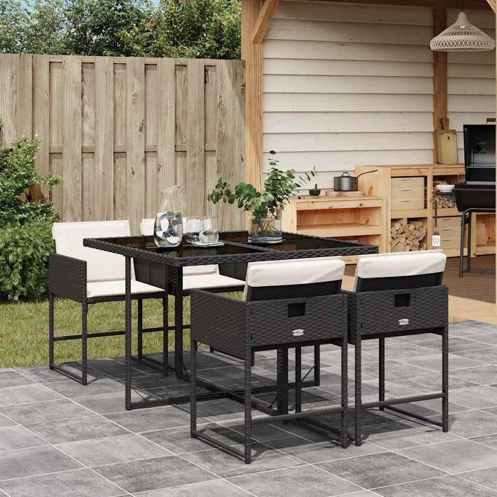 Set mobilier de grădină cu perne, 5 piese, negru, poliratan WALTI