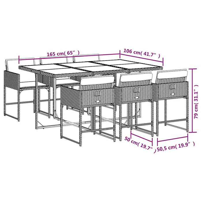 Set mobilier de grădină cu perne, 7 piese, maro, poliratan WALTI