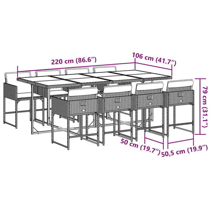 Set mobilier grădină cu perne, 9 piese, gri deschis, poliratan - WALTI WALTI