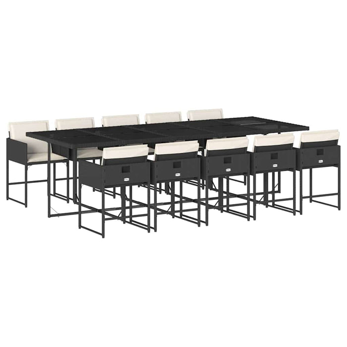 Set mobilier de exterior cu perne, 11 piese, negru, poliratan - WALTI WALTI