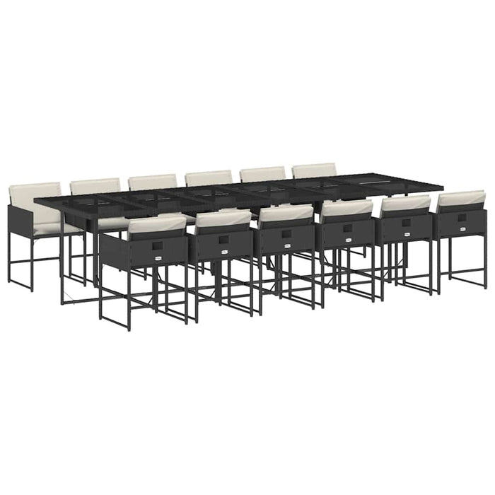 Set mobilier de grădină cu perne, 13 piese, negru, poliratan WALTI