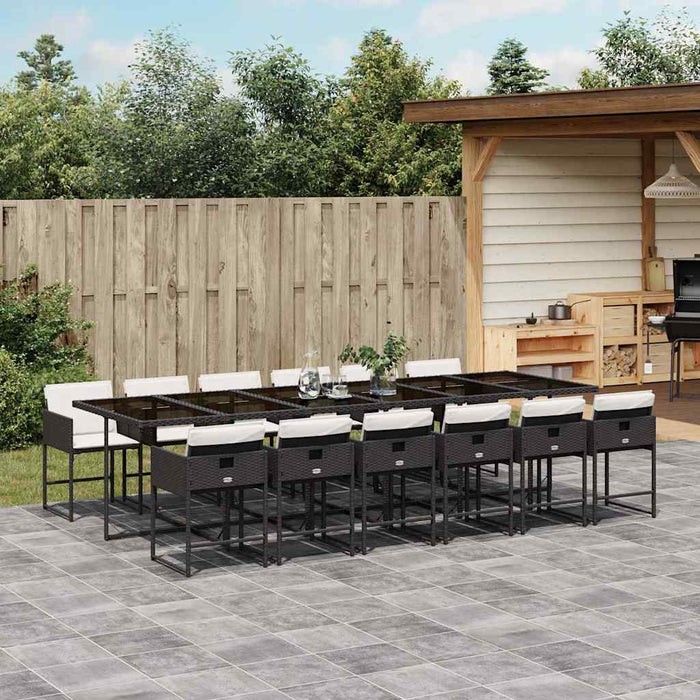 Set mobilier de grădină cu perne, 13 piese, negru, poliratan WALTI