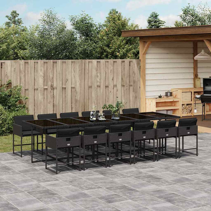 Set mobilier de grădină cu perne, 13 piese, negru, poliratan WALTI