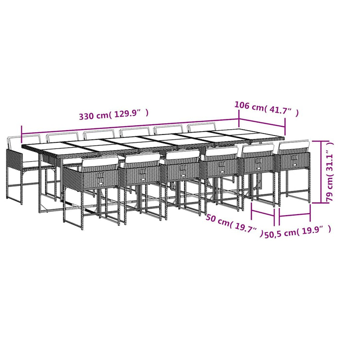 Set mobilier de grădină cu perne, 13 piese, negru, poliratan WALTI