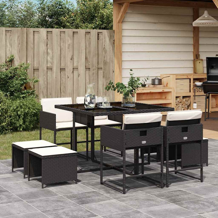 Set mobilier de grădină cu perne, 9 piese, negru, poliratan - WALTI WALTI