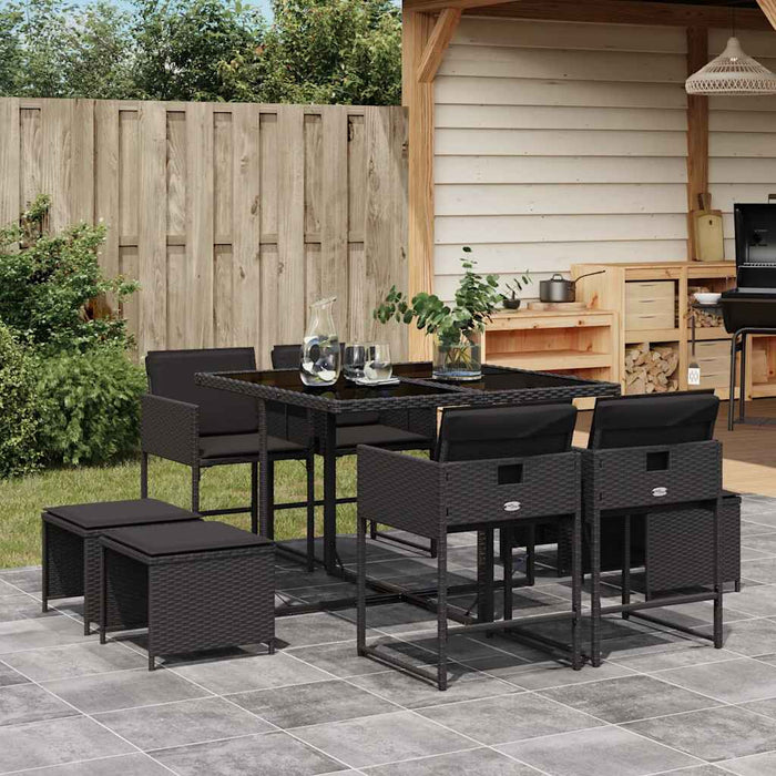 Set mobilier de grădină cu perne, 9 piese, negru, poliratan - WALTI WALTI