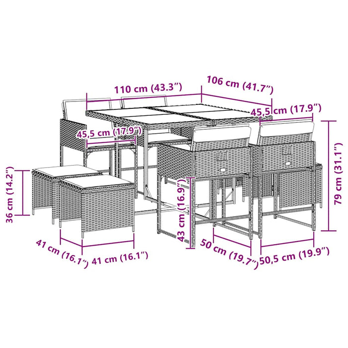 Set mobilier grădină cu perne, 9 piese, gri, poliratan - WALTI WALTI
