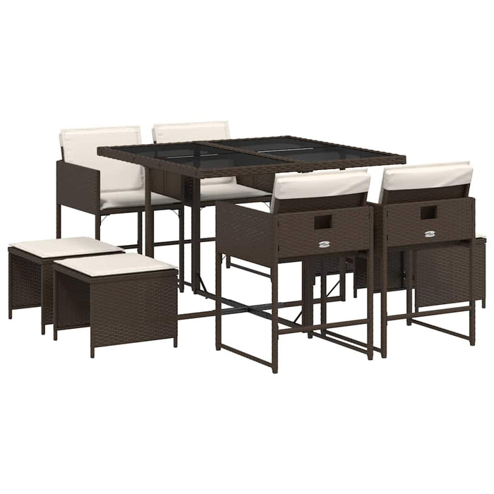 Set mobilier de grădină cu perne, 9 piese, maro, poliratan WALTI
