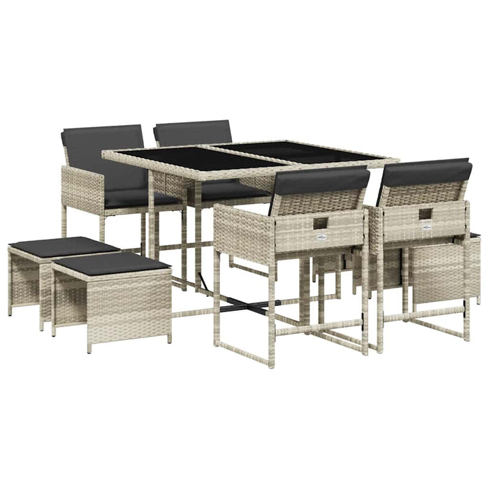 Set mobilier grădină cu perne, 9 piese, gri deschis, poliratan WALTI