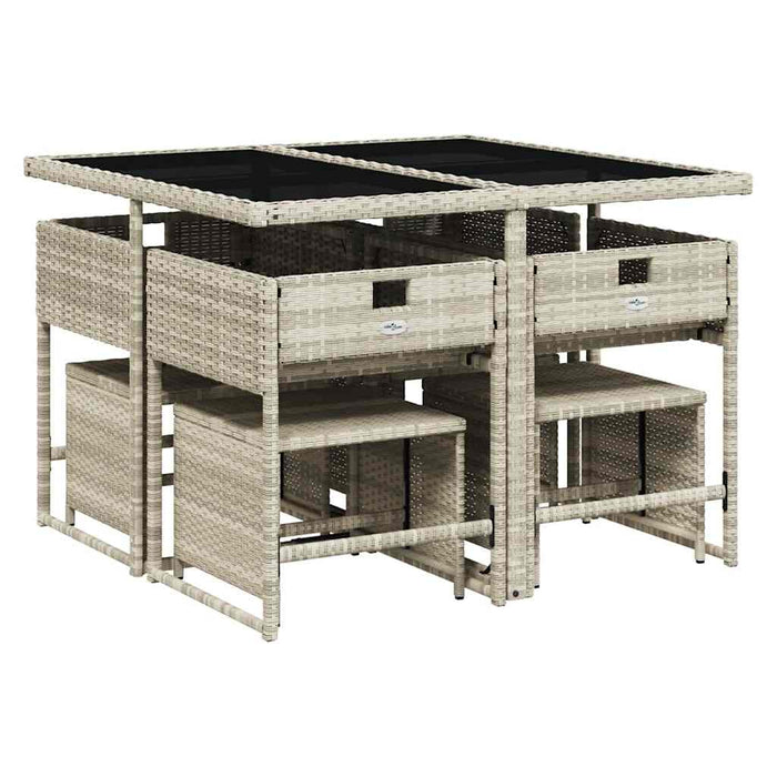 Set mobilier grădină cu perne, 9 piese, gri deschis, poliratan WALTI