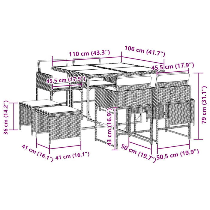 Set mobilier grădină cu perne, 9 piese, gri, poliratan - WALTI WALTI