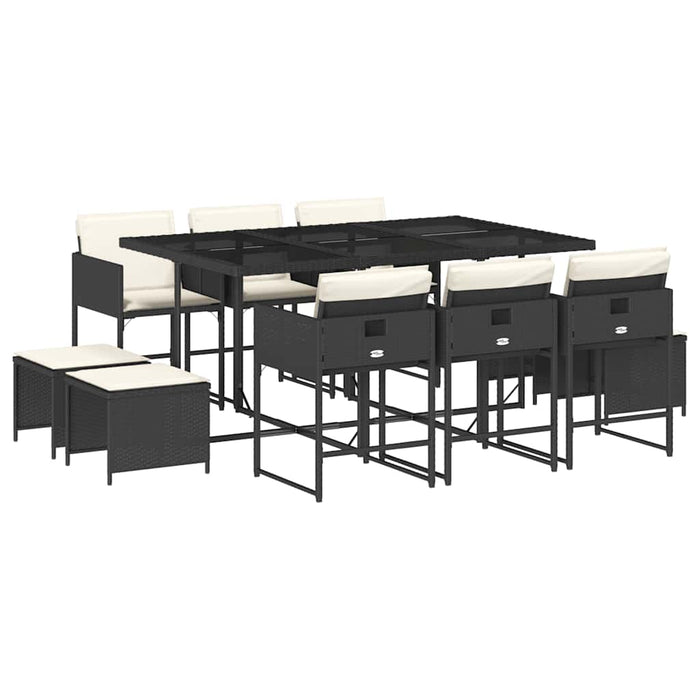 Set mobilier de exterior cu perne, 11 piese, negru, poliratan - WALTI WALTI