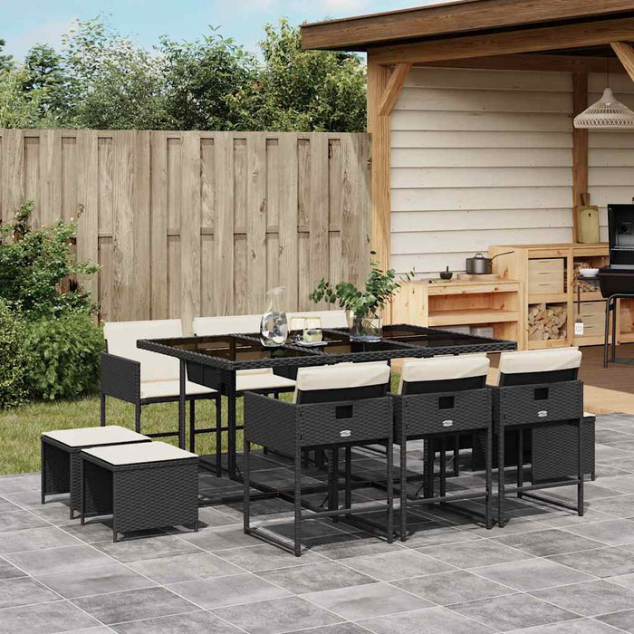 Set mobilier de exterior cu perne, 11 piese, negru, poliratan - WALTI WALTI
