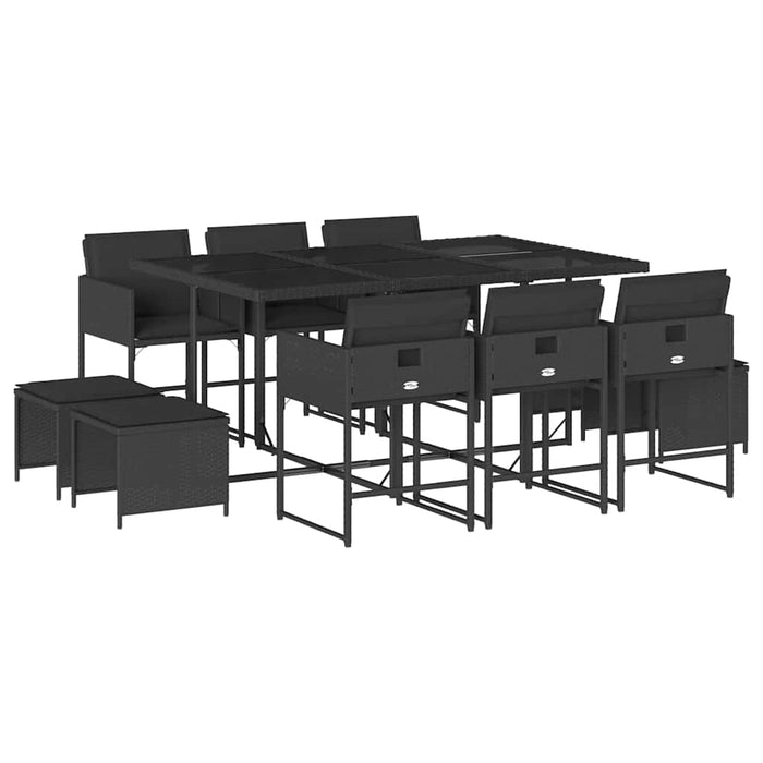 Set mobilier de exterior cu perne, 11 piese, negru, poliratan - WALTI WALTI