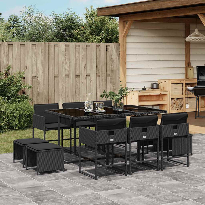 Set mobilier de exterior cu perne, 11 piese, negru, poliratan - WALTI WALTI