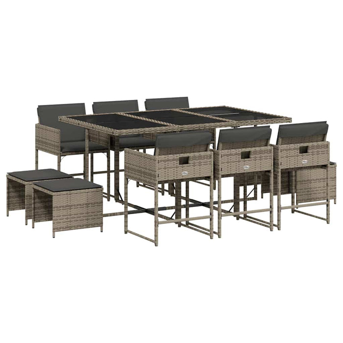 Set mobilier de grădină cu perne, 11 piese, gri, poliratan WALTI