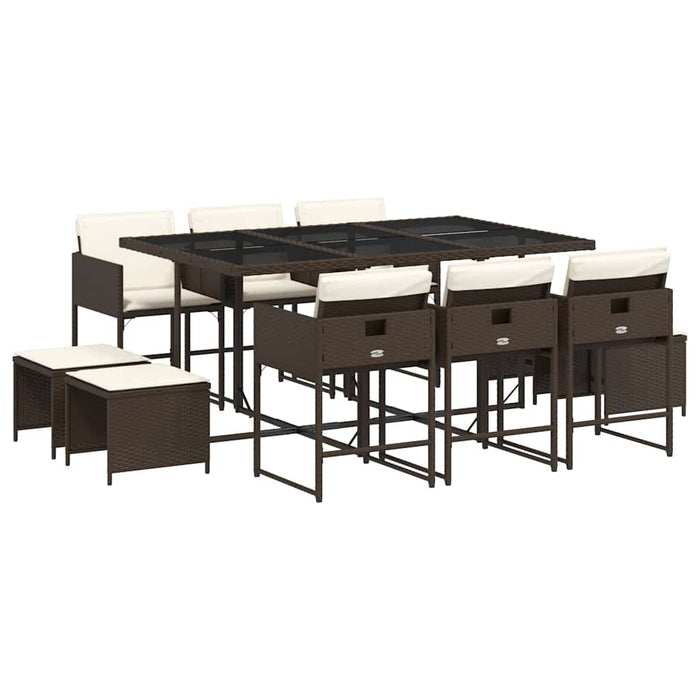 Set mobilier de grădină cu perne, 11 piese, maro, poliratan WALTI