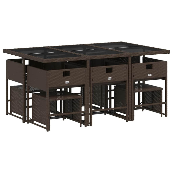Set mobilier de grădină cu perne, 11 piese, maro, poliratan WALTI
