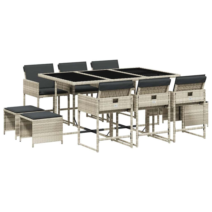 Set mobilier de grădină cu perne 11 piese gri deschis poliratan - WALTI WALTI