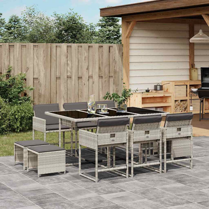 Set mobilier de grădină cu perne 11 piese gri deschis poliratan - WALTI WALTI