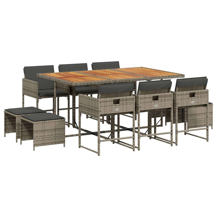 Set mobilier de grădină cu perne, 11 piese, gri, poliratan WALTI