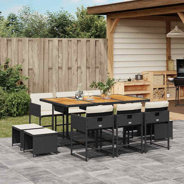 Set mobilier de exterior cu perne, 11 piese, negru, poliratan - WALTI WALTI