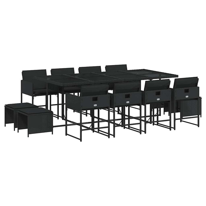 Set mobilier de grădină cu perne, 13 piese, negru, poliratan - WALTI WALTI