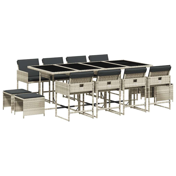 Set mobilier de grădină cu perne 13 piese gri deschis poliratan - WALTI WALTI