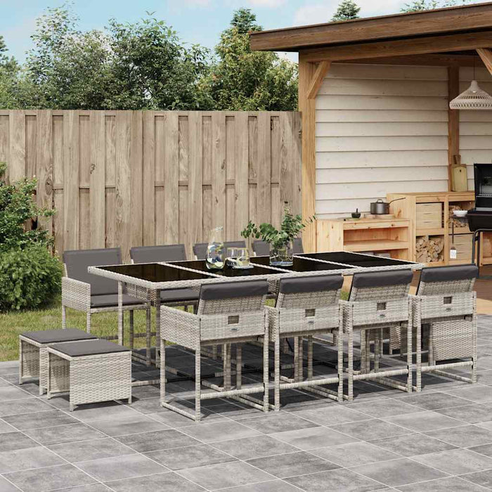 Set mobilier de grădină cu perne 13 piese gri deschis poliratan - WALTI WALTI