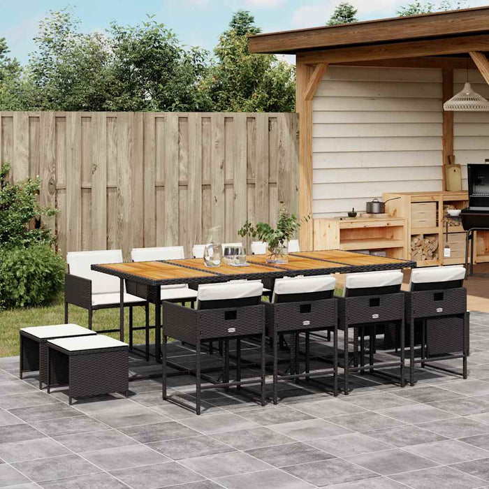 Set mobilier de grădină cu perne, 13 piese, negru, poliratan - WALTI WALTI