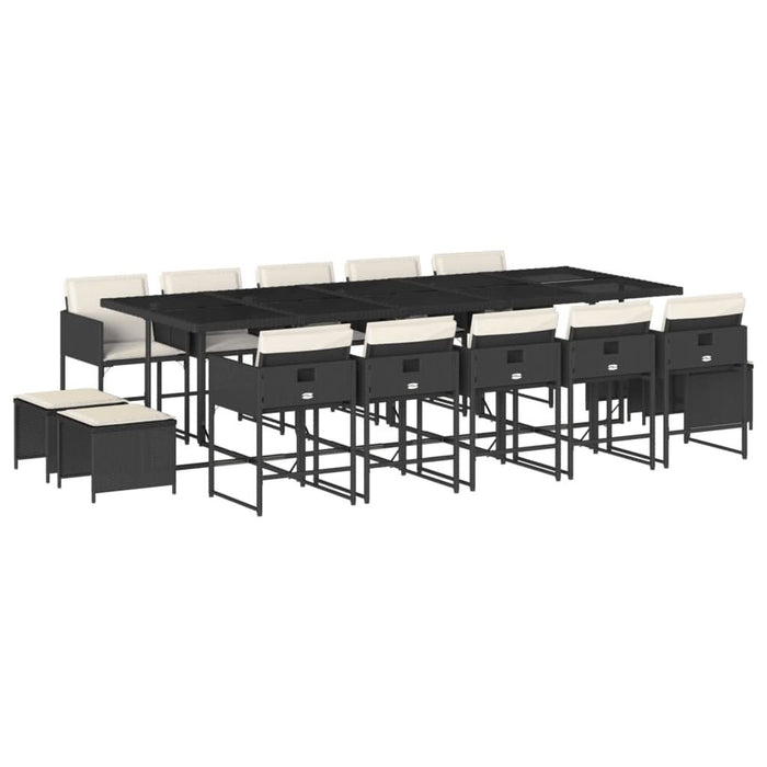 Set mobilier de grădină cu perne, 15 piese, negru, poliratan - WALTI WALTI