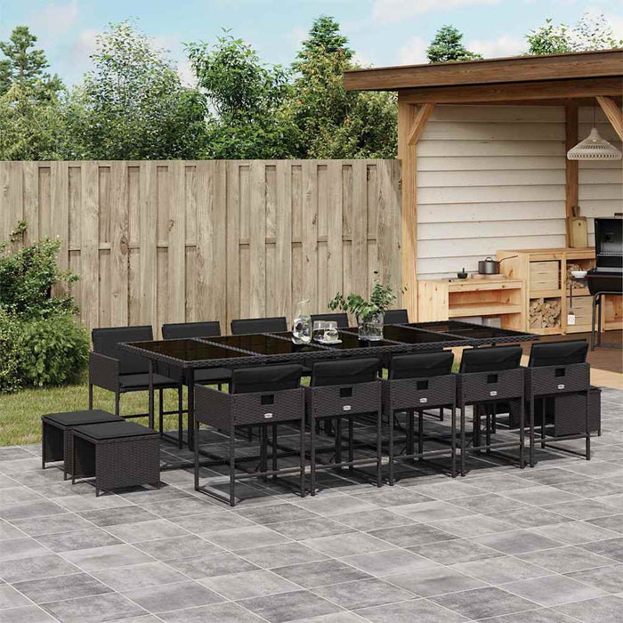 Set mobilier de grădină cu perne, 15 piese, negru, poliratan - WALTI WALTI