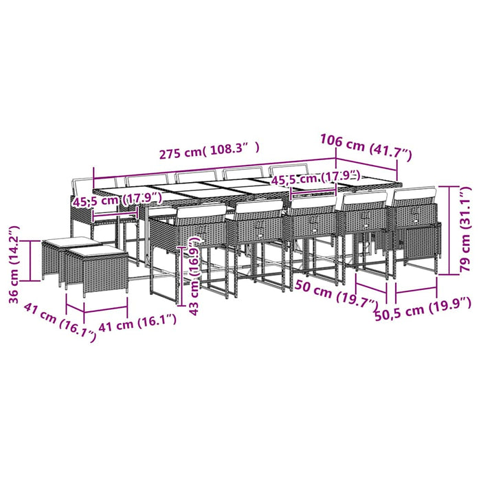 Set mobilier de grădină cu perne, 15 piese, gri, poliratan WALTI