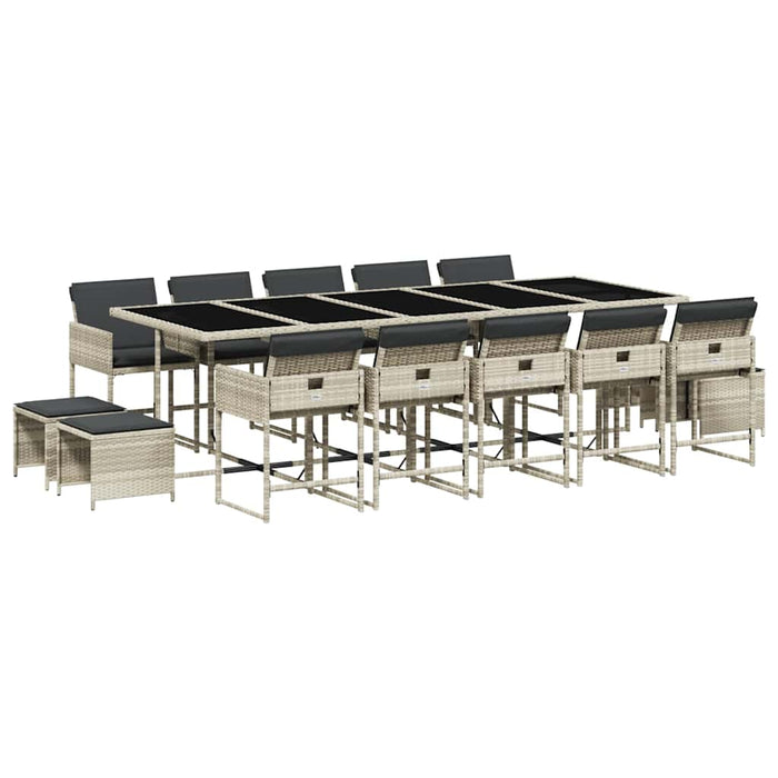 Set mobilier de grădină cu perne 15 piese gri deschis poliratan - WALTI WALTI