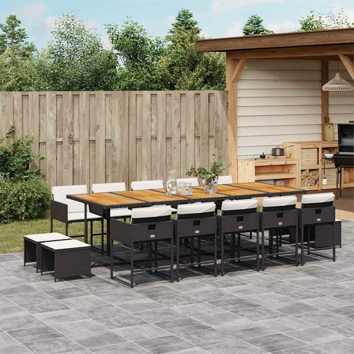 Set mobilier de grădină cu perne, 15 piese, negru, poliratan - WALTI WALTI