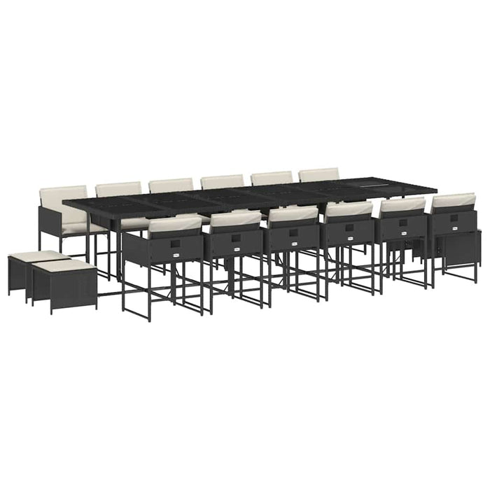 Set mobilier de grădină cu perne, 17 piese, negru, poliratan - WALTI WALTI