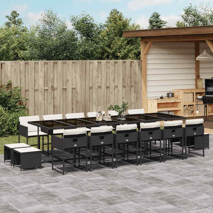 Set mobilier de grădină cu perne, 17 piese, negru, poliratan - WALTI WALTI