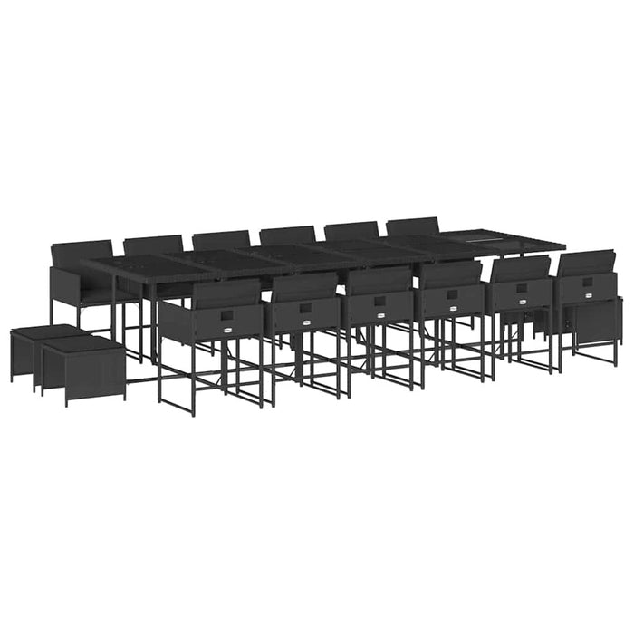 Set mobilier de grădină cu perne, 17 piese, negru, poliratan WALTI