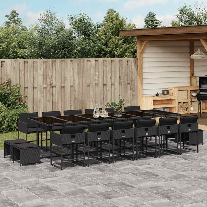 Set mobilier de grădină cu perne, 17 piese, negru, poliratan WALTI