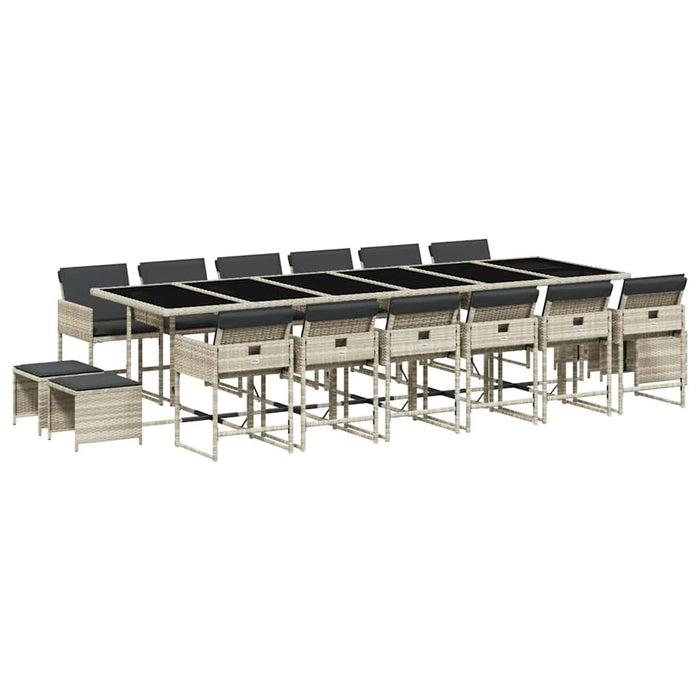 Set mobilier de grădină cu perne 17 piese gri deschis poliratan - WALTI WALTI